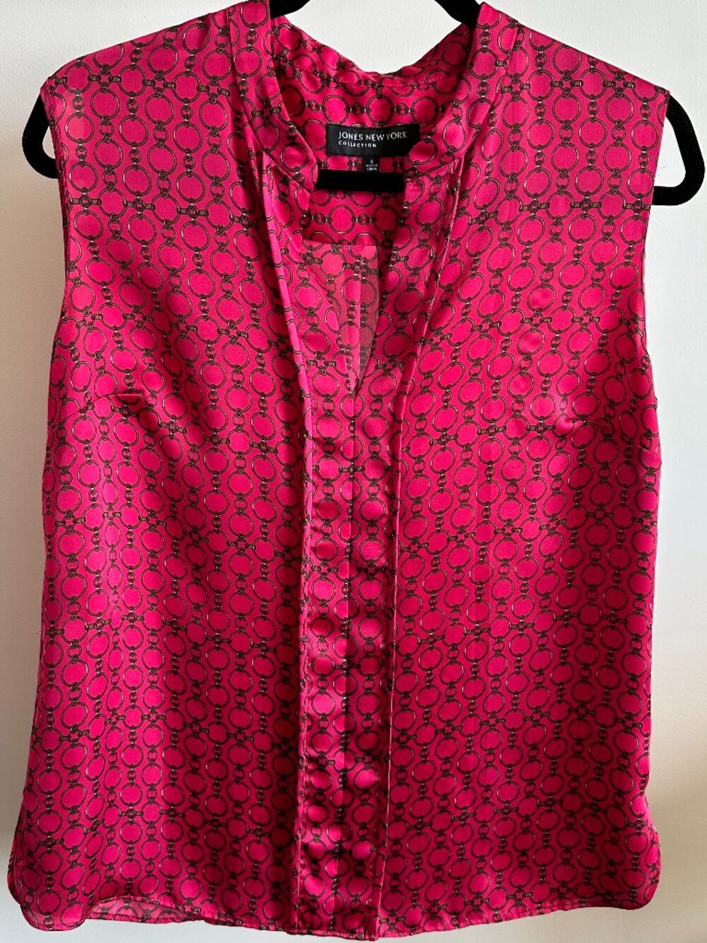 JONES NEW YORK Hot Pink Horsebit Chain Print Sleeveless Blouse Shell Top 8